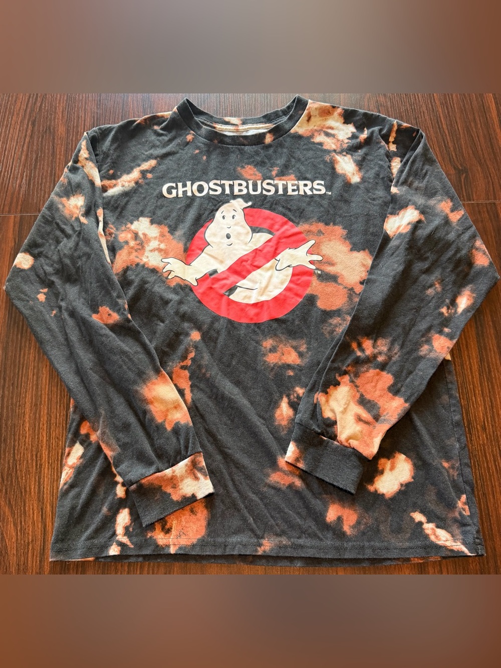 Ghostbusters Womenโs Bleach Dye Long Sleeve Graphic Tee Shirt Y2K Size M
